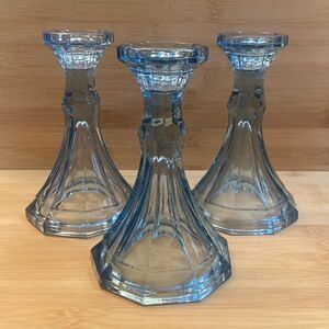 Vintage Set of 3 Glass Fostoria Virginia Light Blue Candlestick Holders